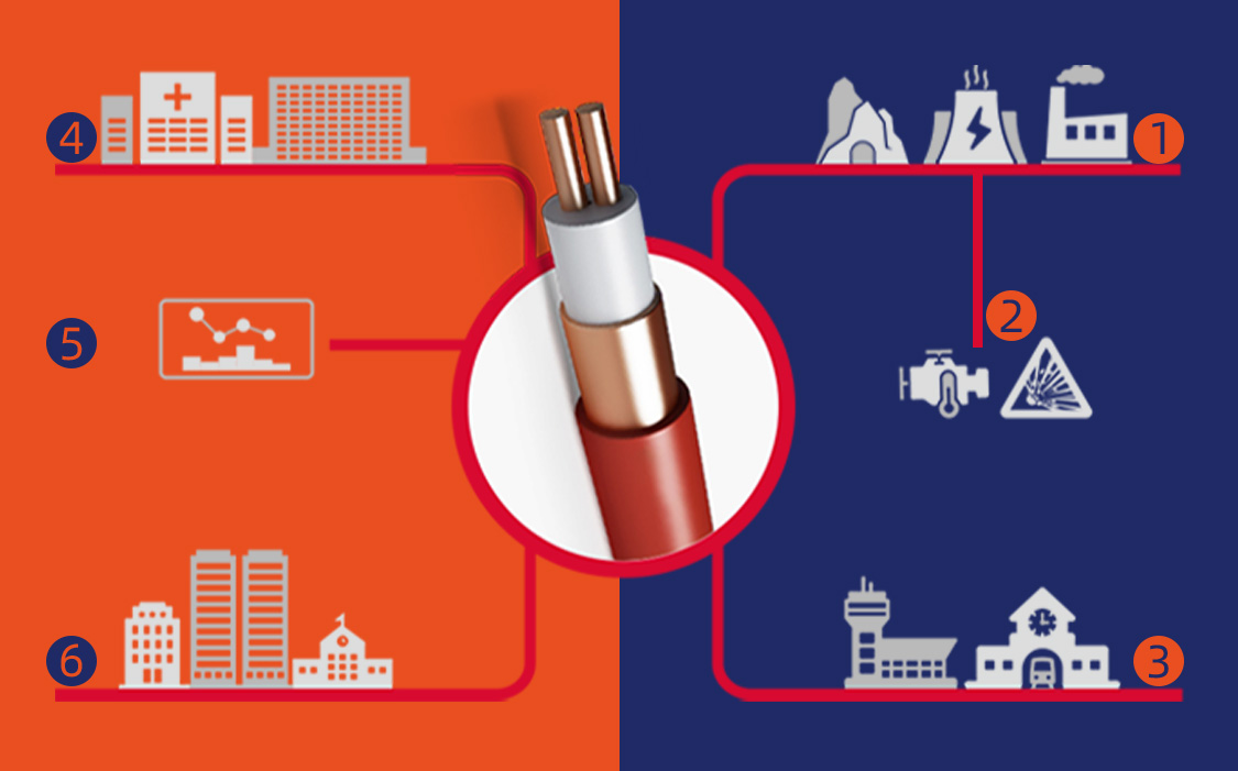矿物绝缘电缆被用于为关键设备如电源和控制电路提供电路完整性